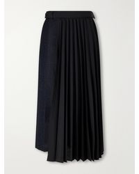 Sacai - Pleated Herringbone Wool-Blend Midi Skirt - Lyst