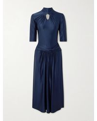 Rabanne - Crystal-Embellished Gathered Satin-Jersey Midi Dress - Lyst