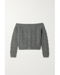 Cecilie Bahnsen Gia Off-the-shoulder Cable-knit Mohair And Silk-blend Cardigan - Grey