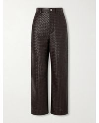 Bottega Veneta - Intrecciato Leather Straight-Leg Pants - Lyst