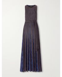 Missoni - Belted Pleated Striped Metallic Crochet-Knit Maxi Dress - Lyst