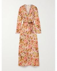 Zimmermann - Golden Belted Floral-Print Linen Maxi Dress - Lyst