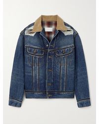 Maison Margiela - Corduroy-Trimmed Distressed Denim And Checked Wool Jacket - Lyst