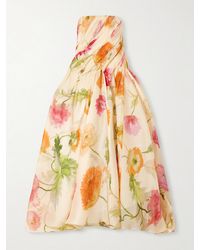 Carolina Herrera - Strapless Draped Floral-Print Silk-Organza Gown - Lyst