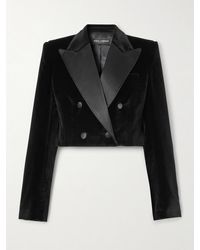 Dolce & Gabbana - Cropped Double-Breasted Satin-Trimmed Velvet Blazer - Lyst