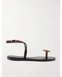 Amanu - The Kigali Aventurine-Embellished Croc-Effect Leather Sandals - Lyst