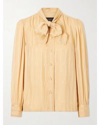 Gucci - Pussy-Bow Logo-Jacquard Silk Shirt - Lyst