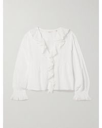 Doen - Hardy Lace-Trimmed Ruffled Pintucked Organic Cotton-Voile Blouse - Lyst