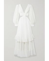 PATBO Cutout Tiered Crochet-knit And Satin-jersey Maxi Dress - White