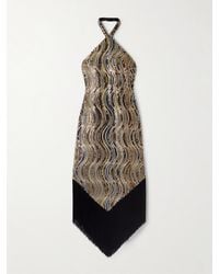 ‎Taller Marmo - Nina Flapper Neckholder-Midikleid Aus Mesh Mit Pailletten Und Fransen - Lyst