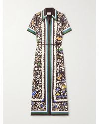 ALÉMAIS - Maroc Midikleid Aus Bedrucktem Leinen Mit Bindegürtel - Lyst