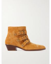 Chloé - Susan Buckled Studded Suede Ankle Boots - Lyst