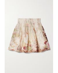Zimmermann Dancer Flip Pleated Floral-print Linen And Silk-blend Mini Skirt - White
