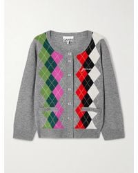 Ganni - Logo-Embroidered Argyle Merino Wool And Cashmere-Blend Cardigan - Lyst