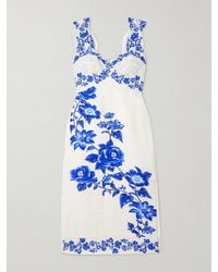 FARM Rio - Cascade Shirred Printed Linen Midi Dress - Lyst