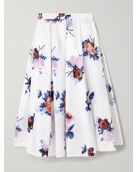 Erdem - Pleated Floral-Print Cotton-Poplin Midi Skirt - Lyst