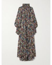 KHAITE - Edgar Pleated Floral-Print Silk-Chiffon Turtleneck Maxi Dress - Lyst