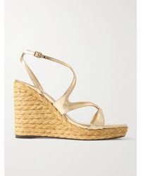 Jimmy Choo - Sandales Compensées Façon Espadrilles En Cuir Métallisé Ayla 110 - Lyst