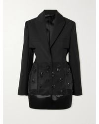 Givenchy - Cutout Bead-Embellished Tulle, Satin And Wool And Mohair-Blend Blazer - Lyst
