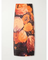 Dries Van Noten - Floral-Print Duchesse-Satin Midi Skirt - Lyst