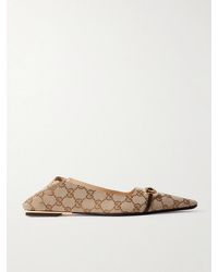 Gucci - Vittoria Horsebit-Detailed Leather-Trimmed Canvas-Jacquard Ballet Flats - Lyst