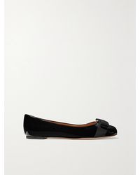 Ferragamo - Varina Bow-Embellished Patent-Leather Ballet Flats - Lyst