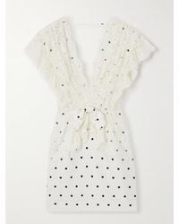 Alessandra Rich - Minikleid Aus Seidensatin Mit Polka-Dots, Spitzenbesatz Und Schleife - Lyst