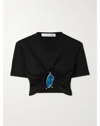 Christopher Esber - Moodstone Embellished Cropped Ruched Ribbed Stretch-Jersey Top - Lyst