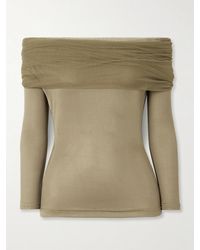 Christopher Esber - Veiled Draped Off-The-Shoulder Ribbed Jersey And Silk-Tulle Top - Lyst
