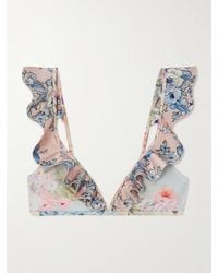 Zimmermann - Halliday Ruffled Floral-Print Bikini Top - Lyst
