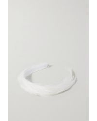 Gigi Burris Millinery Feather-embellished Satin Headband - White