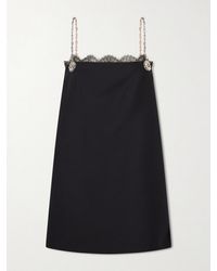 Valentino Garavani - Crystal-Embellished Lace-Trimmed Wool And Silk-Blend Crepe Mini Dress - Lyst