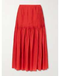 AURALEE - Pleated Cotton-Poplin Midi Skirt - Lyst