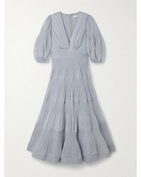 Zimmermann - Tiered Plissé Silk-Organza Midi Dress - Lyst
