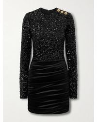 Balmain - Sequined Velvet Mini Dress - Lyst
