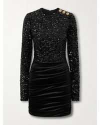 Balmain - Mini-Robe En Velours À Sequins Et À Fronces - Lyst
