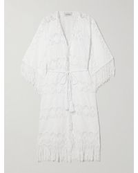 Miguelina - Veste Longue En Voile De Coton À Broderies Et En Dentelle À Franges Et À Ceinture Naida - Lyst