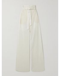 Max Mara - Xero Belted Pinstriped Cotton And Silk-Blend Wide-Leg Pants - Lyst
