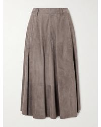 Brunello Cucinelli - Flared Suede Midi Skirt - Lyst