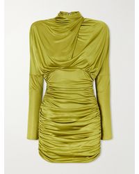 Balmain - Open-Back Draped Ruched-Detail Satin Mini Dress - Lyst