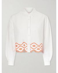 Loretta Caponi - Assia Cropped Broderie Anglaise-Trimmed Cotton-Voile Shirt - Lyst