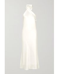Galvan London Pandora Neckholder-midikleid Aus Seidensatin - Weiß