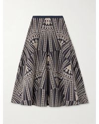 Emporio Sirenuse - Tasha 2 Calliope Paneled Embroidered Cotton-Blend Poplin Midi Skirt - Lyst