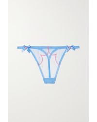 Agent Provocateur Lorna Bow-embellished Embroidered Tulle Thong - Blue