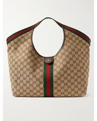 Gucci Giglio Leather-Trimmed Canvas-Jacquard Tote in Grey | Lyst UK