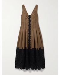 Kika Vargas - Rosa Guipure Lace-Trimmed Pleated Wool-Twill Midi Dress - Lyst
