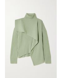 LE 17 SEPTEMBRE Ribbed Wool Turtleneck Sweater And Scarf Set - Green