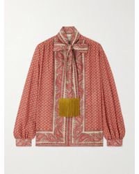 Valentino Garavani - Fringed Scarf-Detailed Printed Cotton Shirt - Lyst