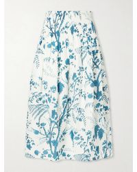 Erdem - Shirred Floral-Print Cotton And Linen-Blend Midi Skirt - Lyst