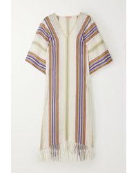 Tory Burch Gestreifter Kaftan Aus Leinen Mit Fransen - Weiß